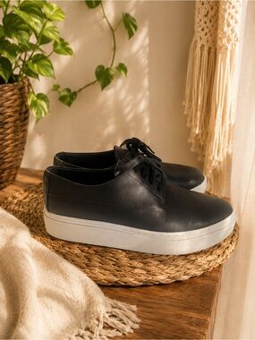 EILEEN FISHER Womens BlackProp-Le Almond Toe Platform Lace-Up Leather Sneakers